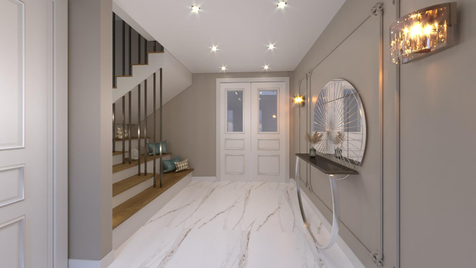 Wall composition and chandelier detail